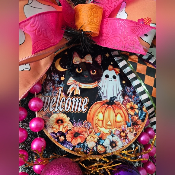 Hand Crafted Other - Halloween Whimsical Pink Ghost Wreath Swag